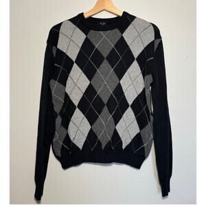 Women's John Galt Brandy Melville Argyle Black Gray Sweater Cotton Blend Preppy